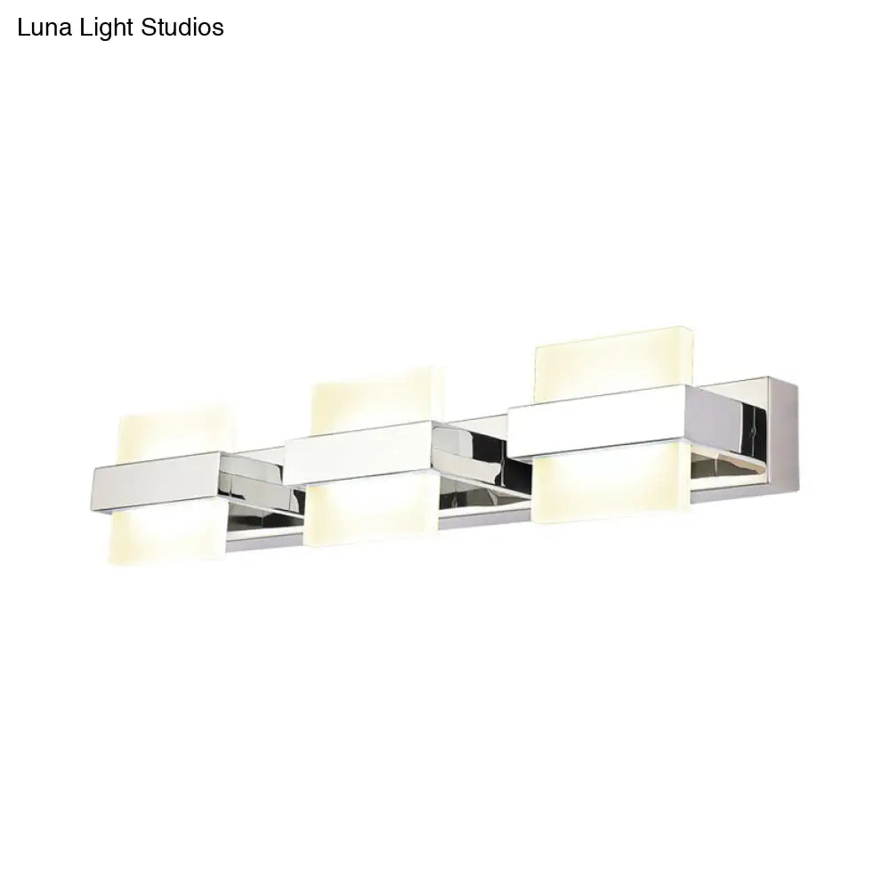 White Acrylic Led Vanity Wall Light: Simple Square Fixture 3/4 Lights Bathroom Mirror Lamp