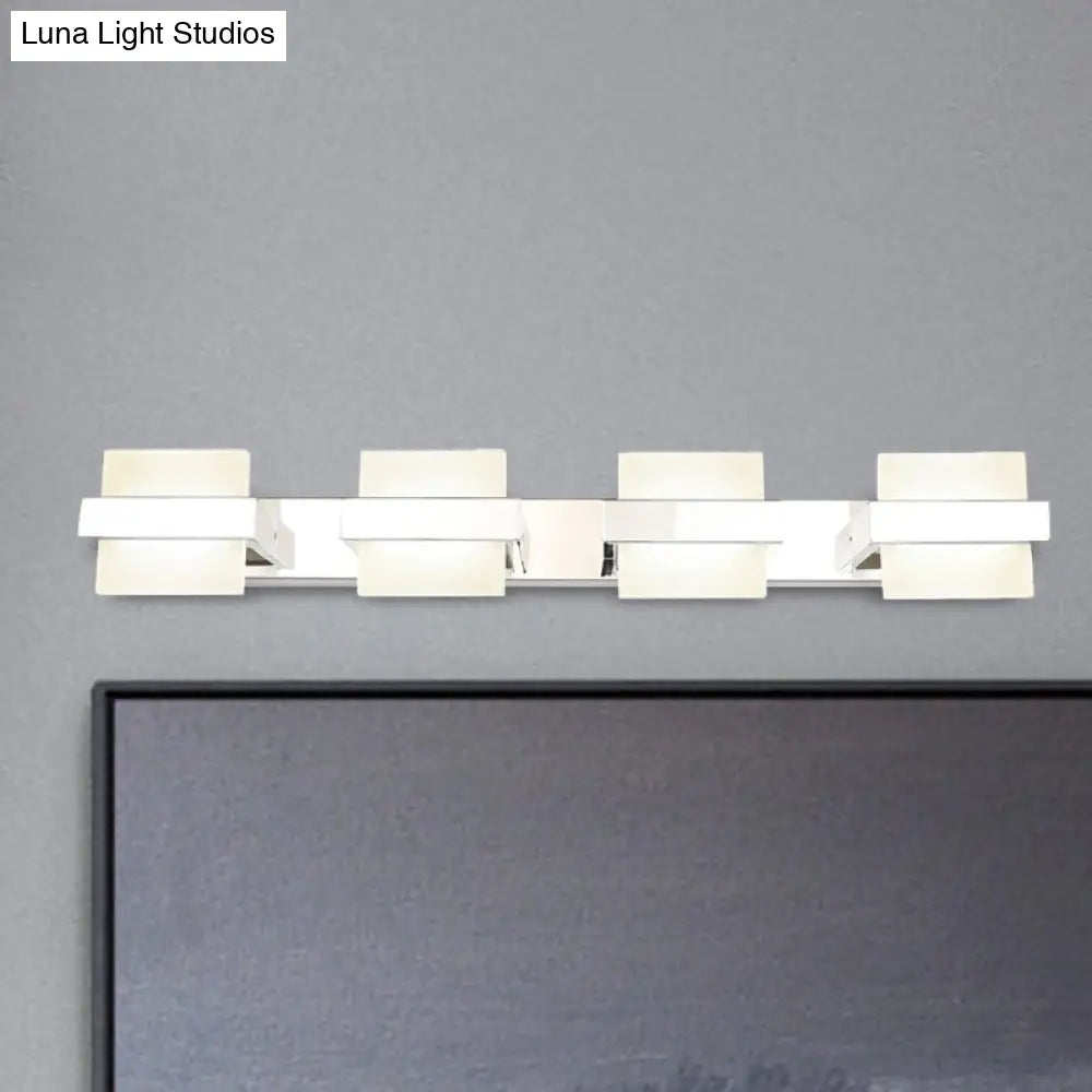 White Acrylic Led Vanity Wall Light: Simple Square Fixture 3/4 Lights Bathroom Mirror Lamp