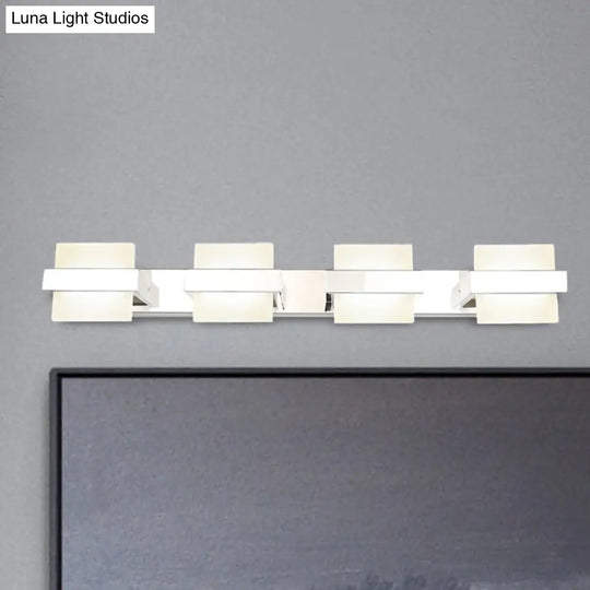 White Acrylic Led Vanity Wall Light: Simple Square Fixture 3/4 Lights Bathroom Mirror Lamp