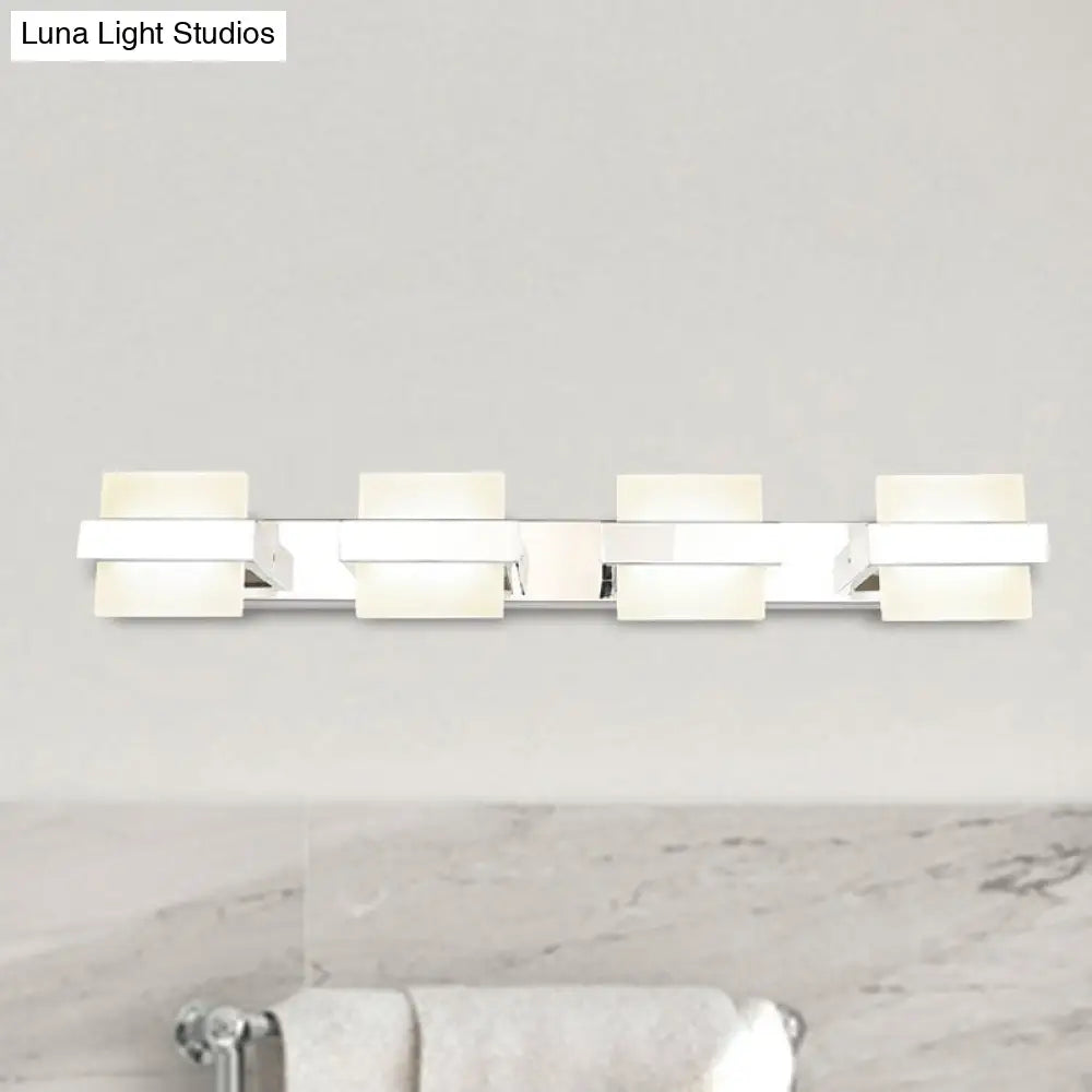 White Acrylic Led Vanity Wall Light: Simple Square Fixture 3/4 Lights Bathroom Mirror Lamp