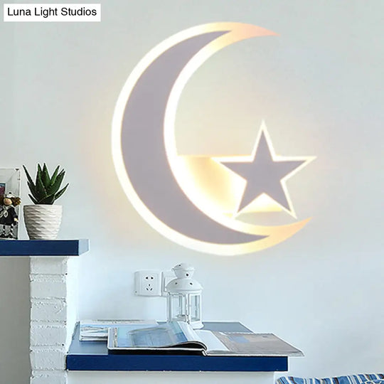 White Acrylic Led Wall Sconce With Modern Star & Crescent Design For Kids Bedroom