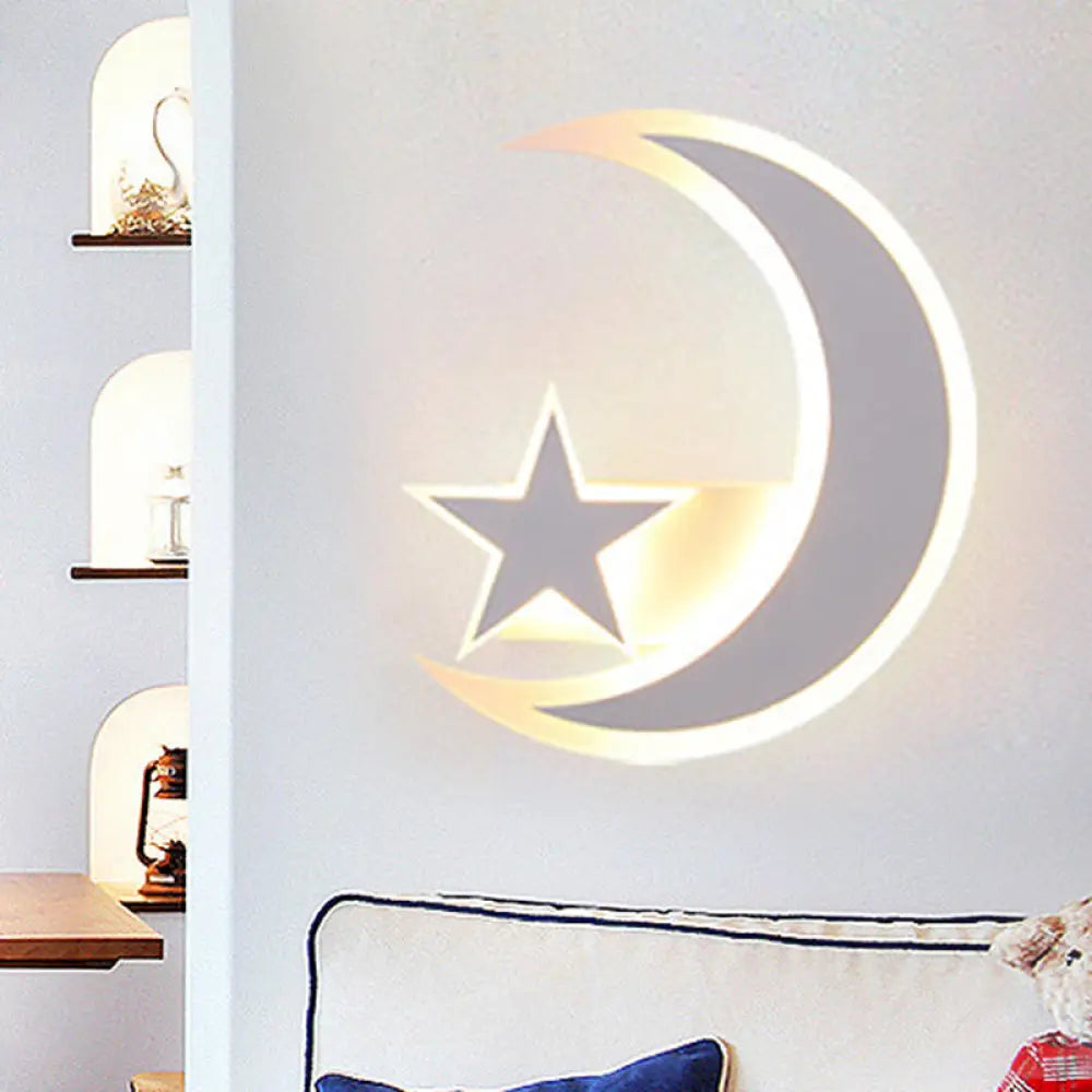 White Acrylic Led Wall Sconce With Modern Star & Crescent Design For Kids Bedroom /