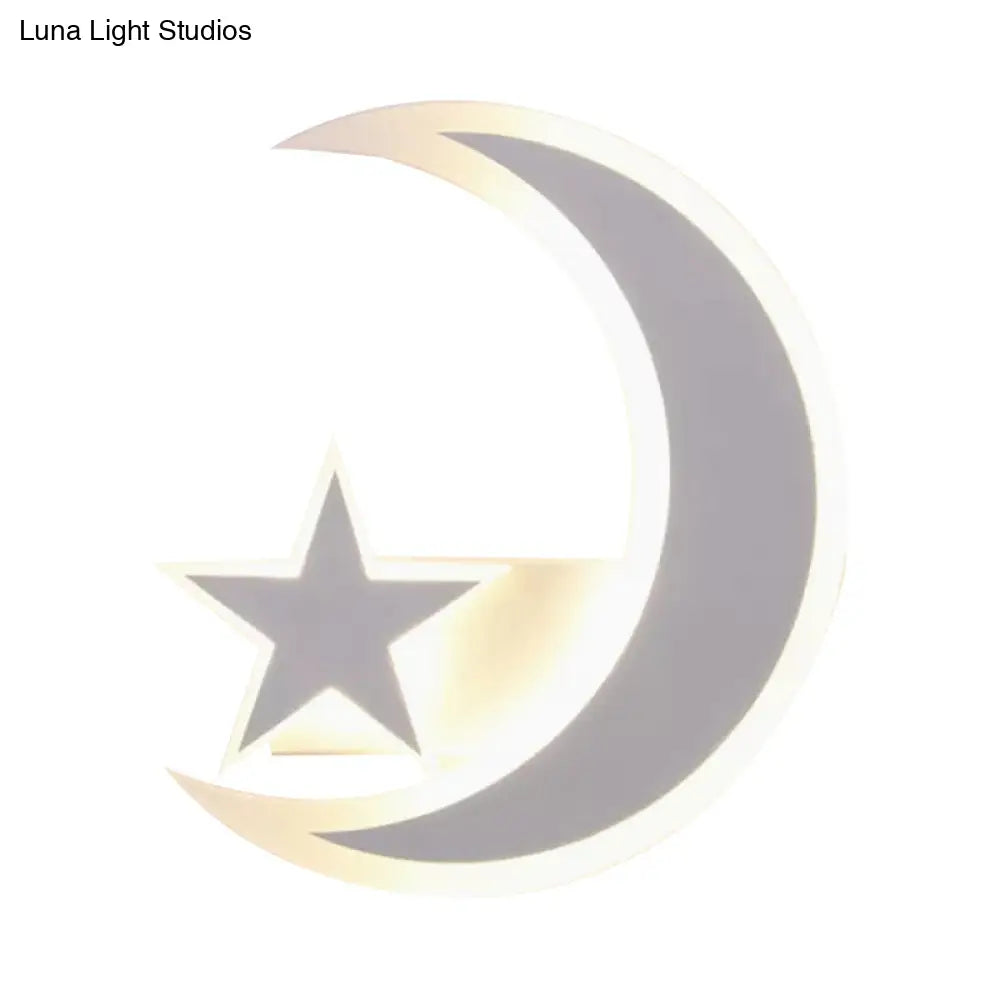 White Acrylic Led Wall Sconce With Modern Star & Crescent Design For Kids Bedroom