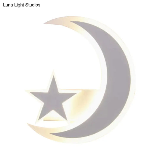 White Acrylic Led Wall Sconce With Modern Star & Crescent Design For Kids Bedroom