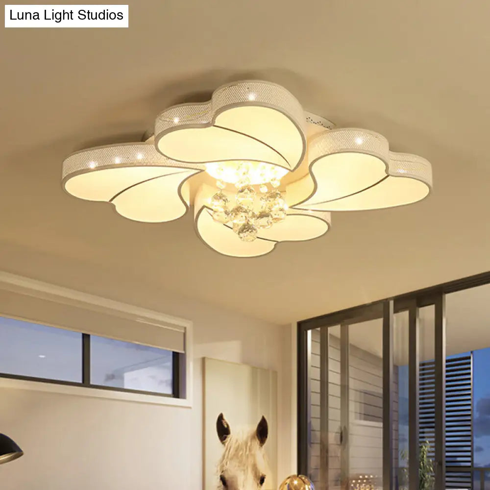 White Acrylic Loving Heart Led Ceiling Flush Light With Crystal Orb - Simple & Elegant For Living