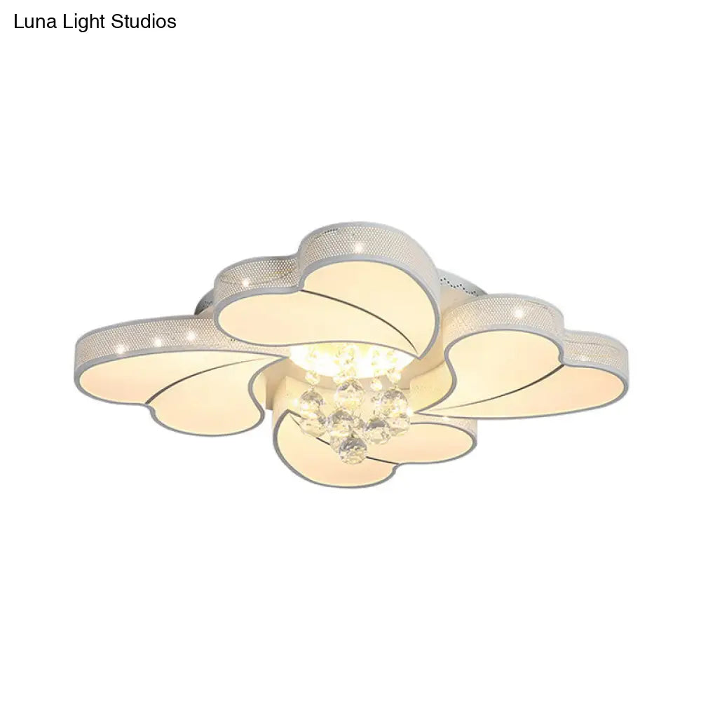 White Acrylic Loving Heart Led Ceiling Flush Light With Crystal Orb - Simple & Elegant For Living