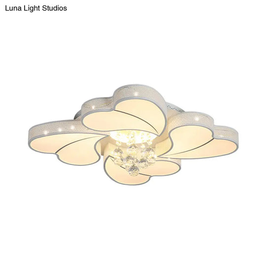 White Acrylic Loving Heart Led Ceiling Flush Light With Crystal Orb - Simple & Elegant For Living