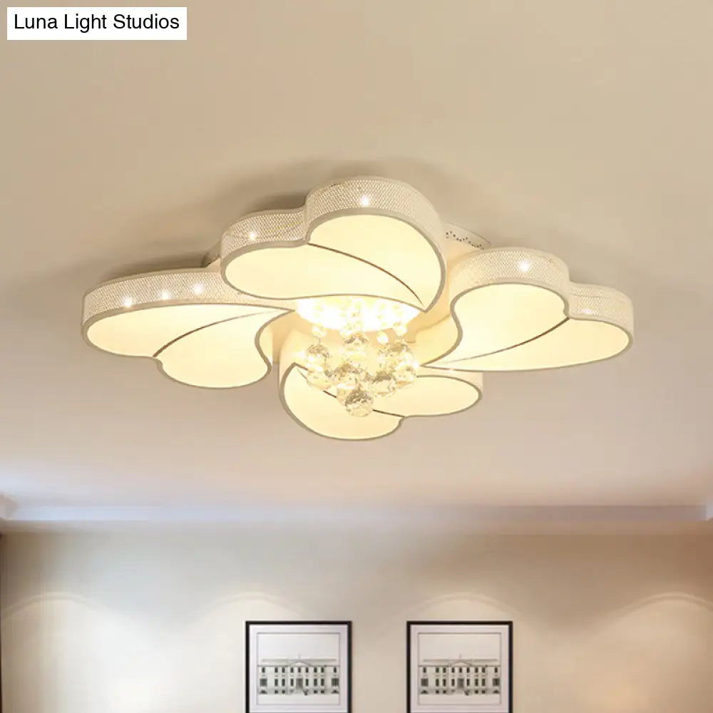 White Acrylic Loving Heart Led Ceiling Flush Light With Crystal Orb - Simple & Elegant For Living