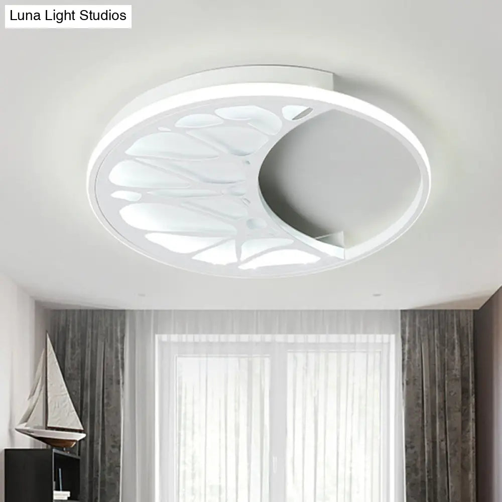 White Acrylic Moon Flush Light - Led Ceiling Fixture For Contemporary Bedroom Decor (16’/19.5’ Wide)