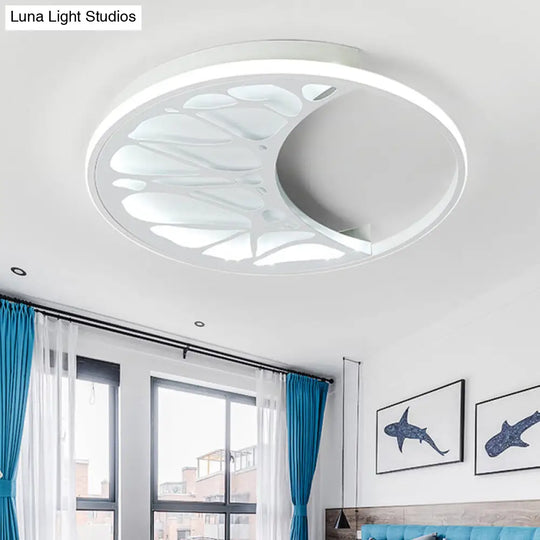 White Acrylic Moon Flush Light - Led Ceiling Fixture For Contemporary Bedroom Decor (16/19.5 Wide) /