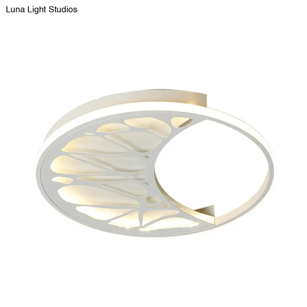 White Acrylic Moon Flush Light - Led Ceiling Fixture For Contemporary Bedroom Decor (16/19.5 Wide)