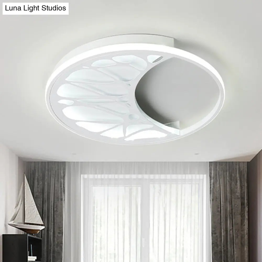 White Acrylic Moon Flush Light - Led Ceiling Fixture For Contemporary Bedroom Decor (16/19.5 Wide)