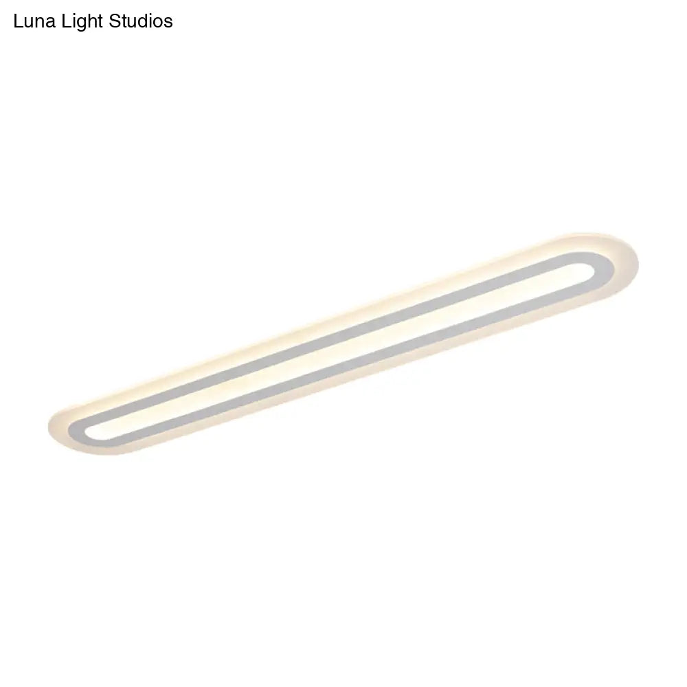 White Acrylic Oval Led Flush Mount Light: Simple Ceiling Lighting For Corridor Warm/White Light