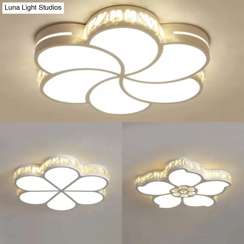 White Acrylic Petal Ceiling Lamp With Led Flush Crystal Deco Light For Kids Bedroom