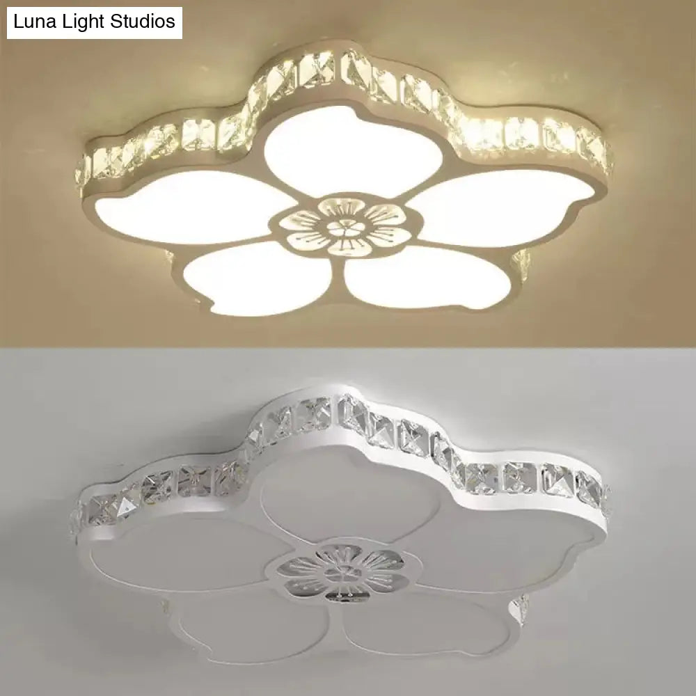 White Acrylic Petal Ceiling Lamp With Led Flush Crystal Deco Light For Kids Bedroom