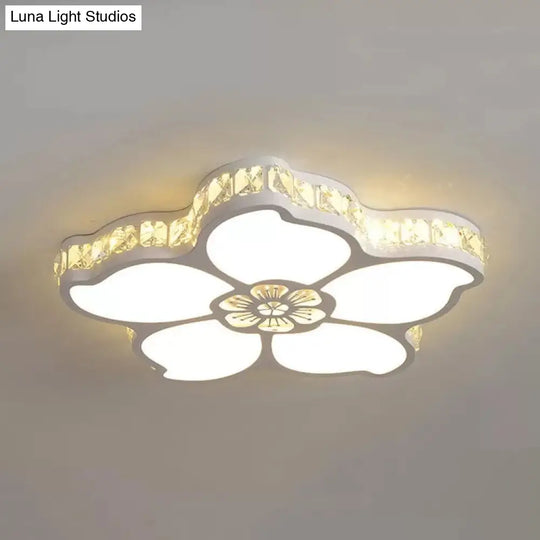 White Acrylic Petal Ceiling Lamp With Led Flush Crystal Deco Light For Kids’ Bedroom