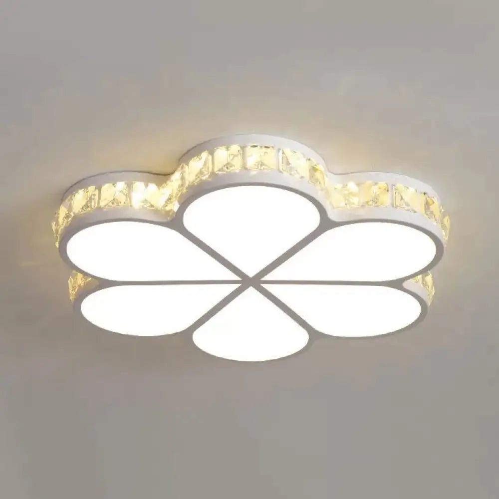 White Acrylic Petal Ceiling Lamp With Led Flush Crystal Deco Light For Kids’ Bedroom / B