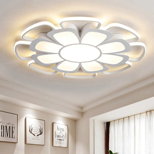 White Acrylic Petal Flush Mount Led Ceiling Lamp - Modern Style For Living Room / 27’