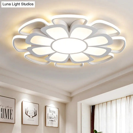 White Acrylic Petal Flush Mount Led Ceiling Lamp - Modern Style For Living Room / 27