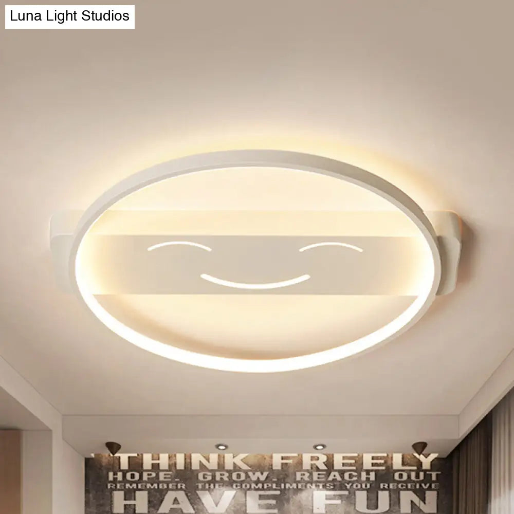 White Acrylic Smiling Face Ceiling Lamp: Contemporary Flush Mount Light For Dining Room / Warm