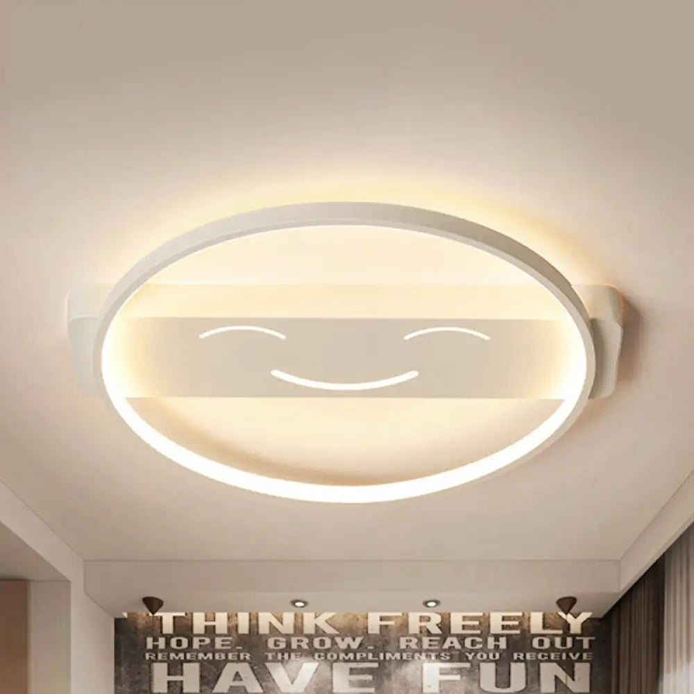 White Acrylic Smiling Face Ceiling Lamp: Contemporary Flush Mount Light For Dining Room / Warm