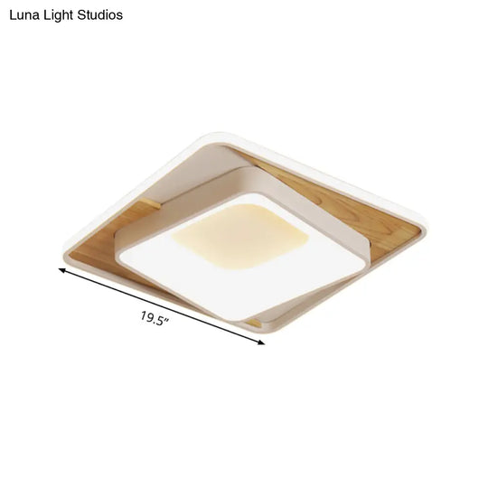 White Acrylic Square Flush Mount Led Ceiling Lamp - Simple Style 16’/19.5’ Wide