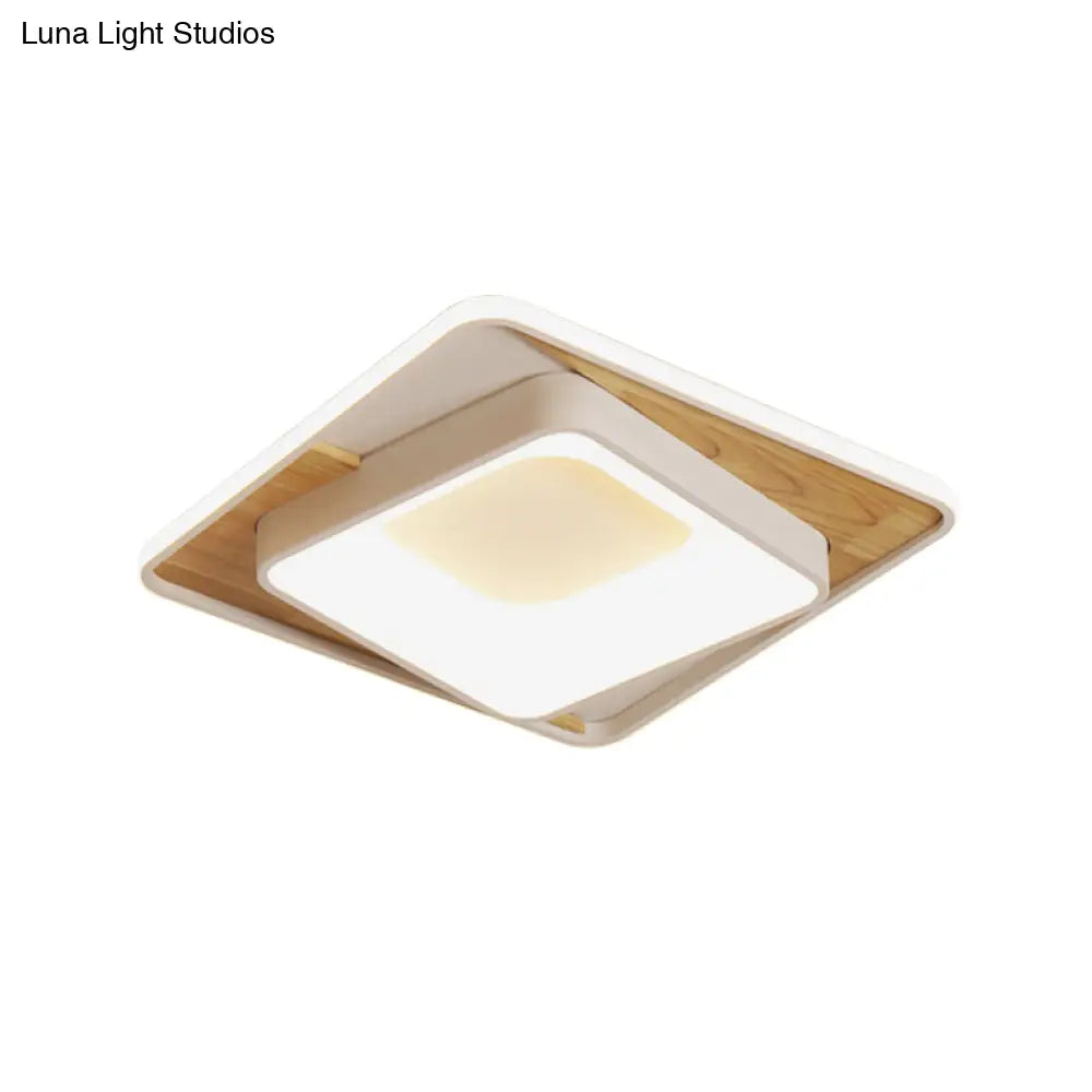 White Acrylic Square Flush Mount Led Ceiling Lamp - Simple Style 16/19.5 Wide