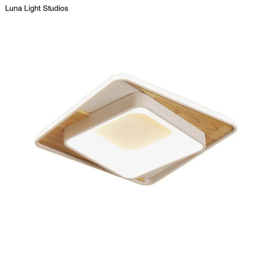 White Acrylic Square Flush Mount Led Ceiling Lamp - Simple Style 16/19.5 Wide