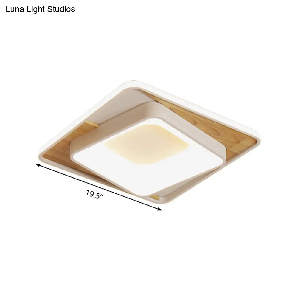 White Acrylic Square Flush Mount Led Ceiling Lamp - Simple Style 16/19.5 Wide