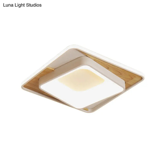 White Acrylic Square Flush Mount Led Ceiling Lamp - Simple Style 16’/19.5’ Wide