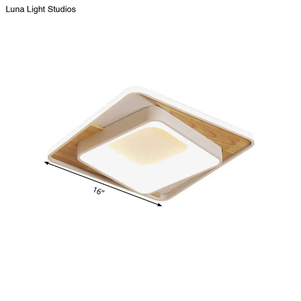 White Acrylic Square Flush Mount Led Ceiling Lamp - Simple Style 16’/19.5’ Wide