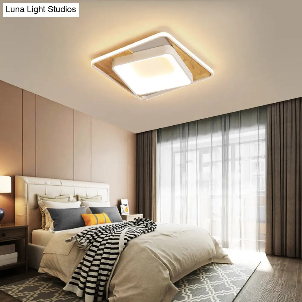 White Acrylic Square Flush Mount Led Ceiling Lamp - Simple Style 16/19.5 Wide