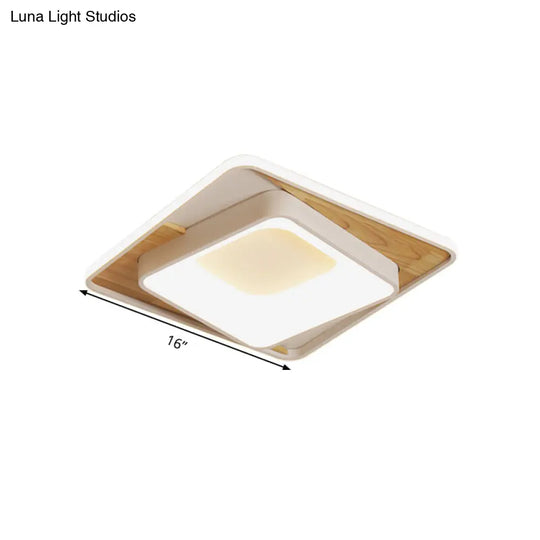 White Acrylic Square Flush Mount Led Ceiling Lamp - Simple Style 16/19.5 Wide