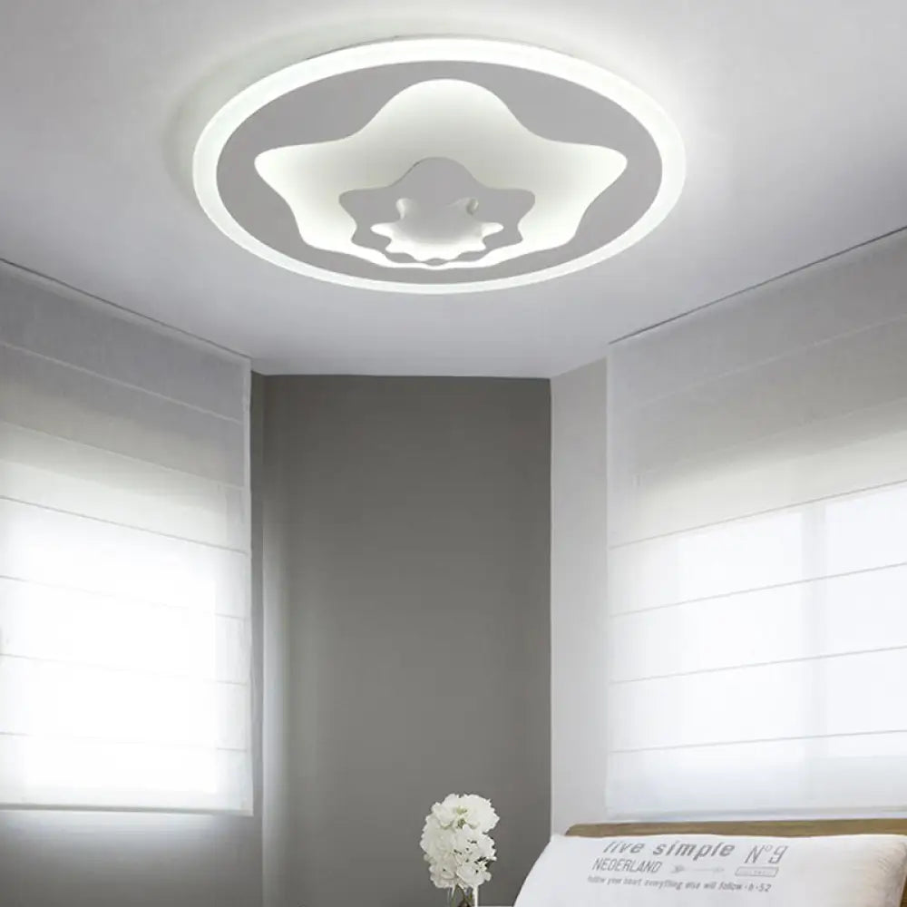 White Acrylic Star Flushmount Light: Cartoon Eye-Caring Led Ceiling Lamp For Girls Bedroom / 18’