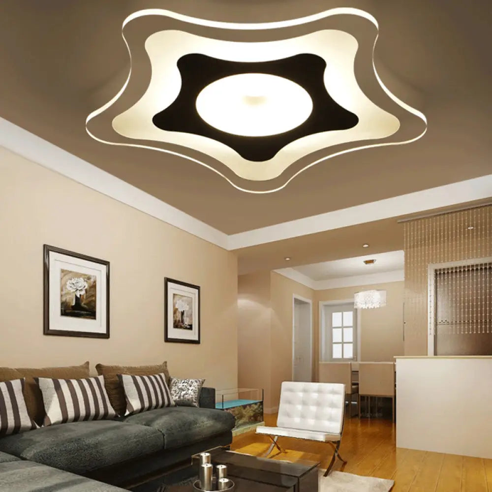 White Acrylic Star Slim Panel Led Ceiling Light - Simple Stylish Flush Mount For Living Room