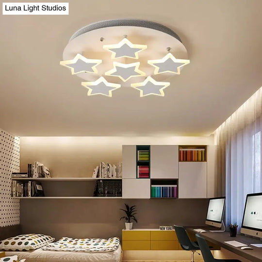 White Acrylic Starry Flush Ceiling Light For Girls Bedroom - Romantic Mount Fixture