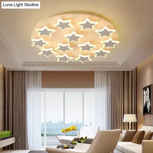 White Acrylic Starry Flush Ceiling Light For Girls Bedroom - Romantic Mount Fixture