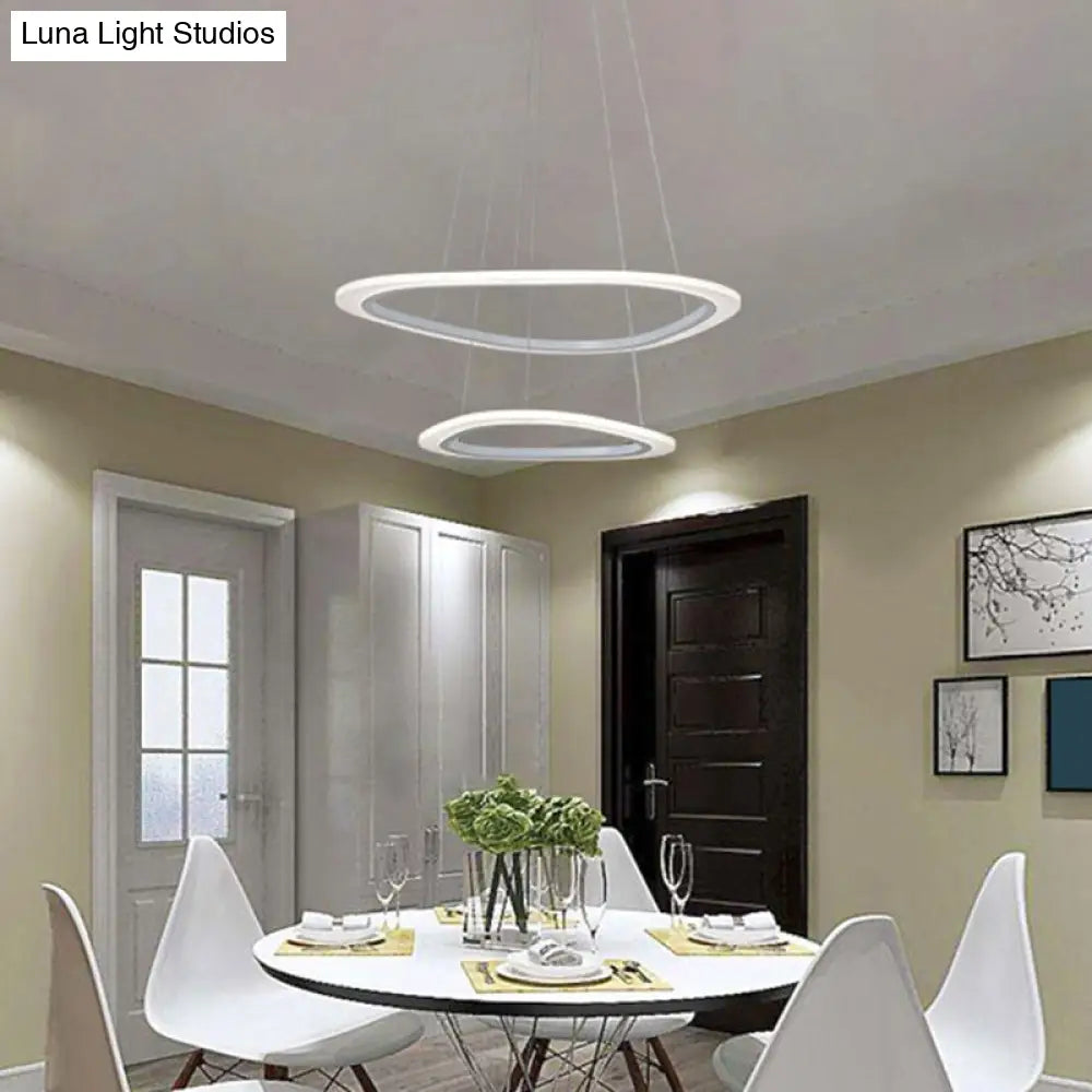 White Acrylic Triangular Led Ceiling Chandelier: Minimalist Hanging Lamp For Dining Room