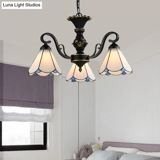 White And Blue Glass Conical Chandelier Lamp With Multiple Lights For Mediterranean Living Rooms