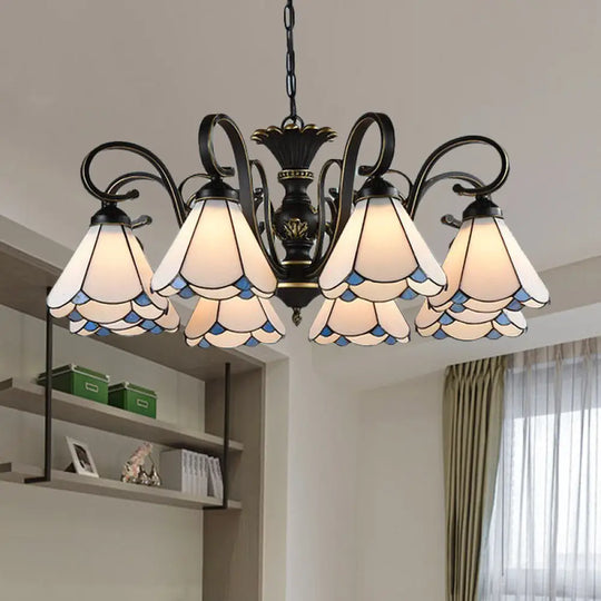 White And Blue Glass Conical Chandelier Lamp With Multiple Lights For Mediterranean Living Rooms 8 /