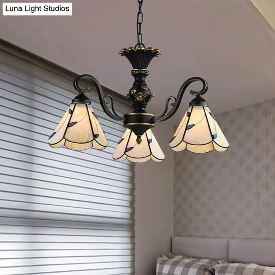 Mediterranean Conical Chandelier Lamp With White/Blue Glass - 5/6/8 Lights Ceiling Light For Living