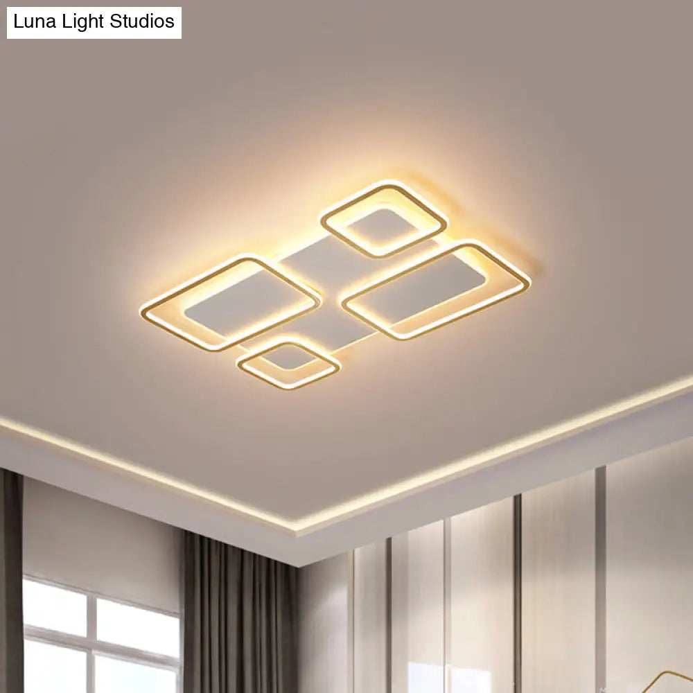 White And Gold Led Ceiling Light With Rectangle Iron Frame For Minimalist Living Rooms - Warm/White