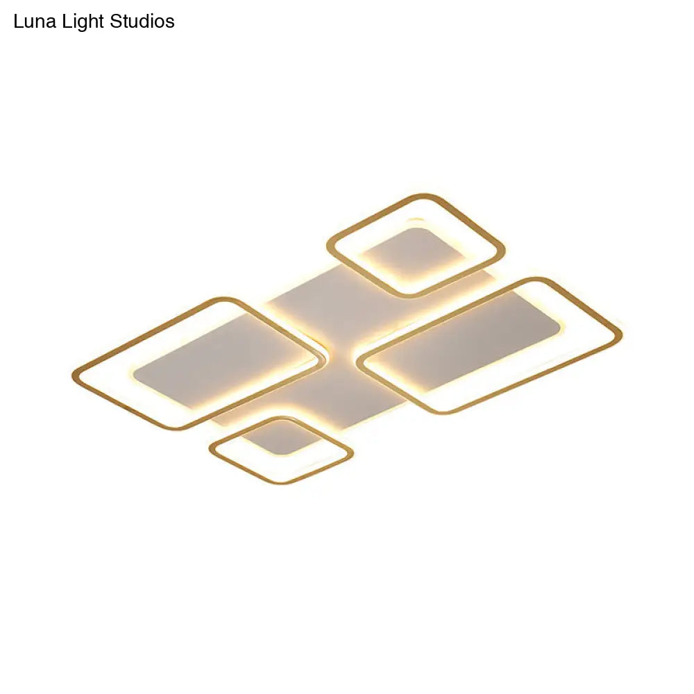 White And Gold Led Ceiling Light With Rectangle Iron Frame For Minimalist Living Rooms - Warm/White