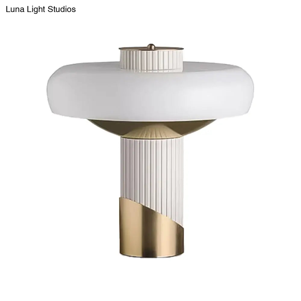 White And Gold Led Mushroom Table Lamp - Modern Metallic Lighting For Bedroom Or Small Desk