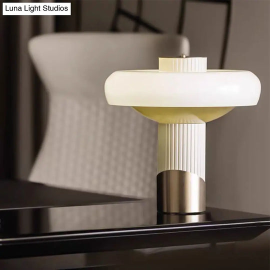 White And Gold Led Mushroom Table Lamp - Modern Metallic Lighting For Bedroom Or Small Desk