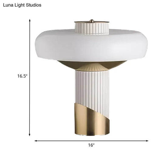 White And Gold Led Mushroom Table Lamp - Modern Metallic Lighting For Bedroom Or Small Desk