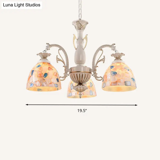 White And Gold Stained Glass Tiffany Pendant Chandelier - Dome Design With 3/5/9 Lights Ceiling