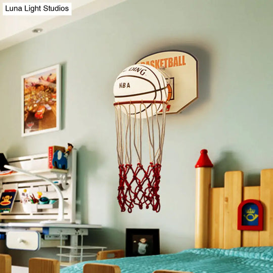 White And Red Basketball Light Cartoon Wall Sconce - Cream Glass Lamp Fixture