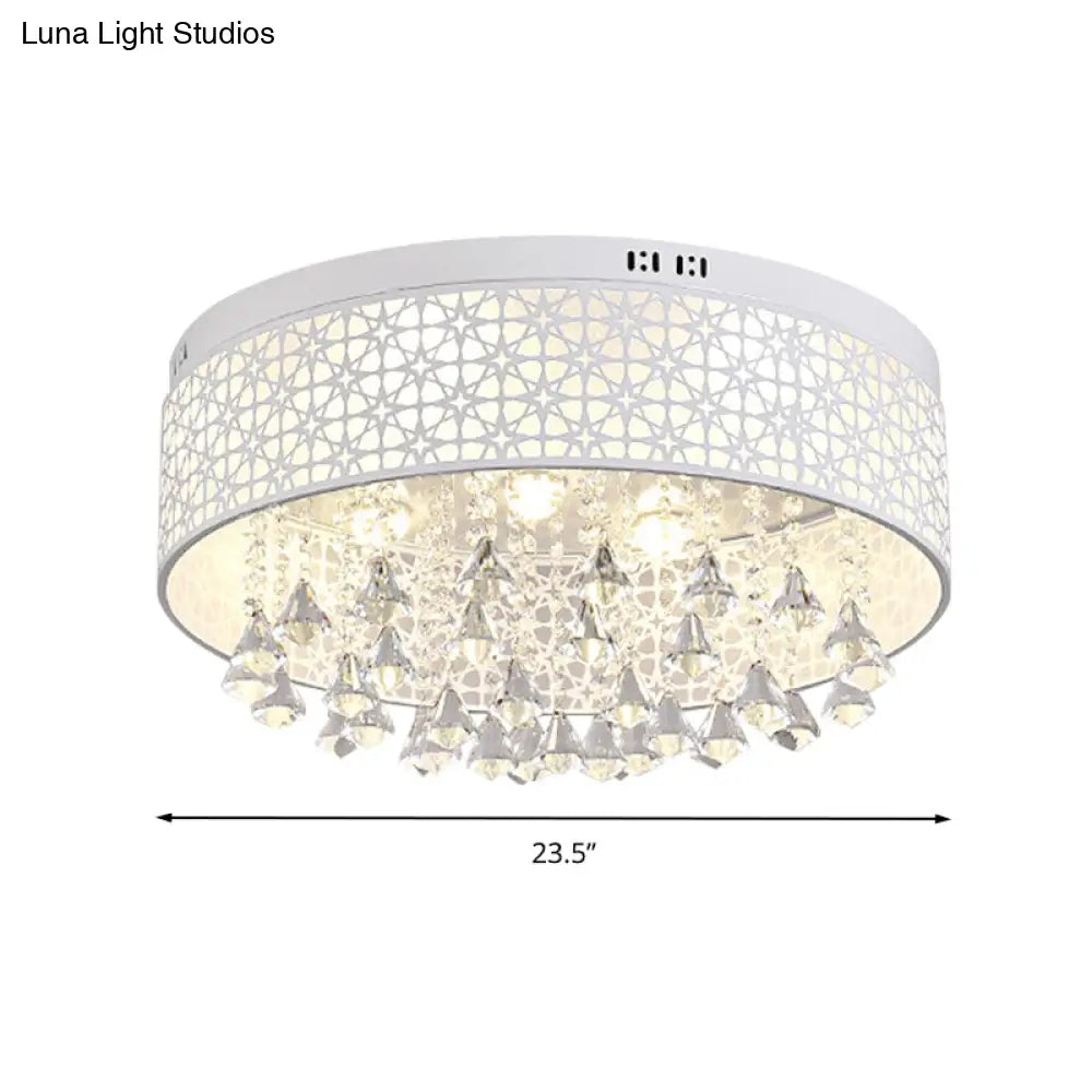 White Angel/Crystal Bead Flush Mount Led Bedroom Light - Simple Metal Design Multiple Sizes