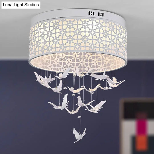 White Angel/Crystal Bead Flush Mount Led Bedroom Light - Simple Metal Design Multiple Sizes